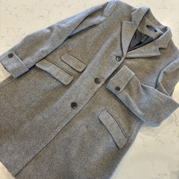 Lauren Ralph Lauren Wool Blend 3-Button Coat Gray Chevron-like Pattern Womens 12 - Picture 2 of 12